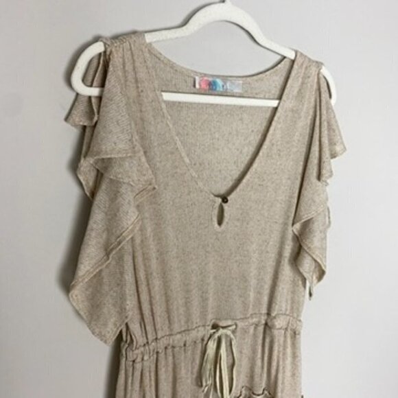 Free People FP Beach Harper Oatmeal Tiered Dress Womens XS Ruffle Knit V Neck - Picture 4 of 9
